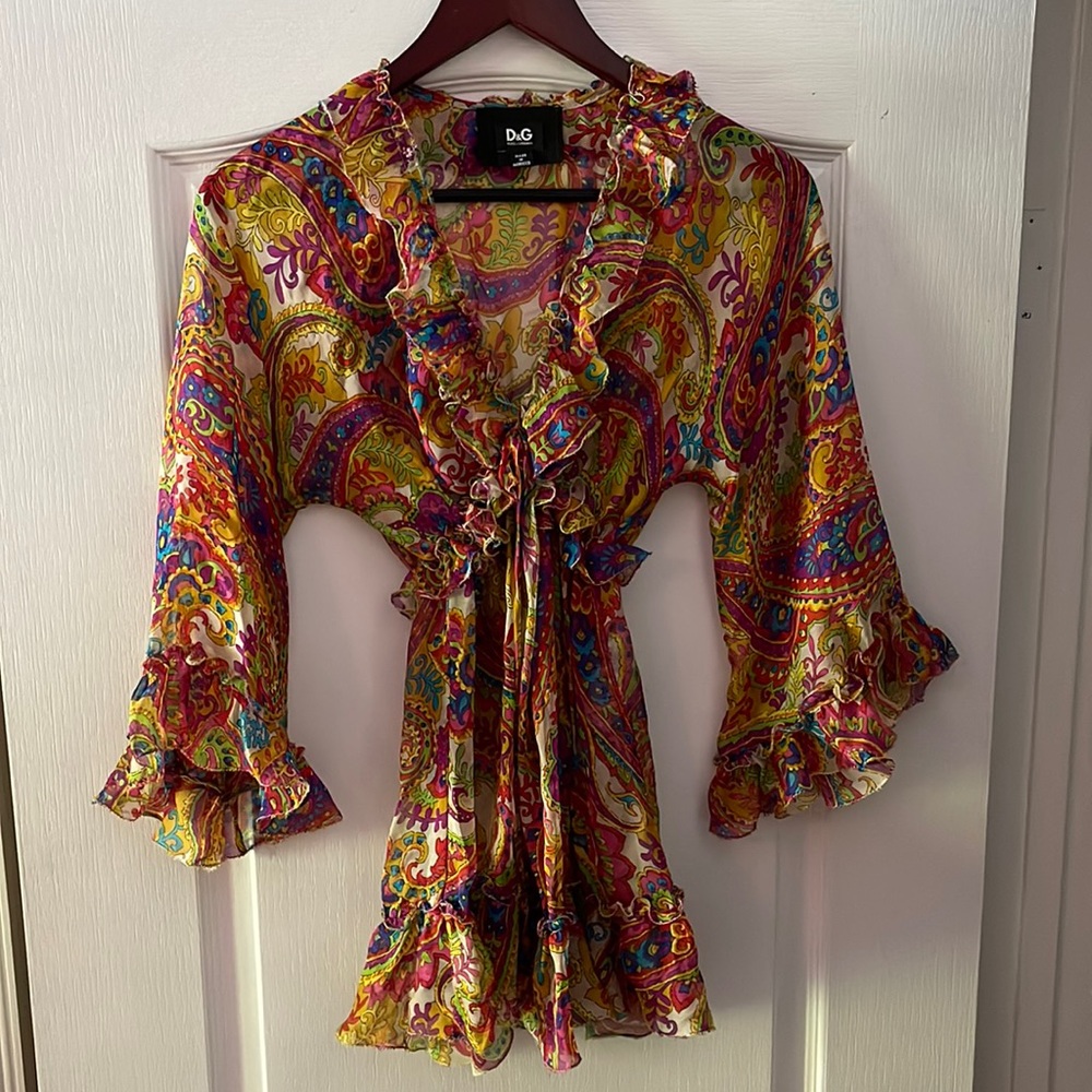 Dolce & Gabbana Paisley 3/4 Sleeve 💯 % Silk Top -Authentic - Picture 2 of 14